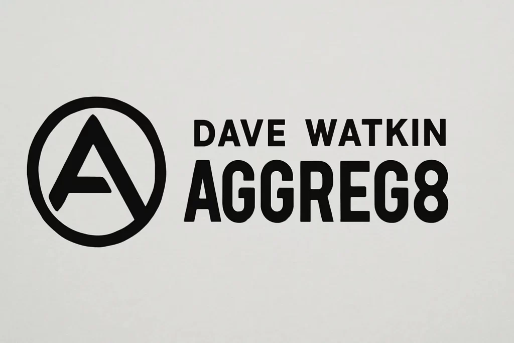 Logo design featuring "DAVE WATKIN" and "AGGREG8" with an abstract geometric "A" emblem